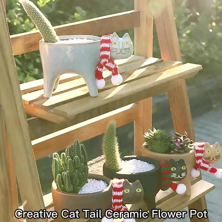 Kreativer Niedlicher Katzenschwanz-Blumentopf aus Keramik Cartoon-Tier  Kreativer Sukkulenten-Affen-Schwanz-Kaktus-Blumentopf