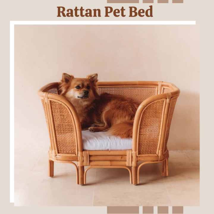 Luxury cat pet dog bed made natural high quality rattan wood furniture