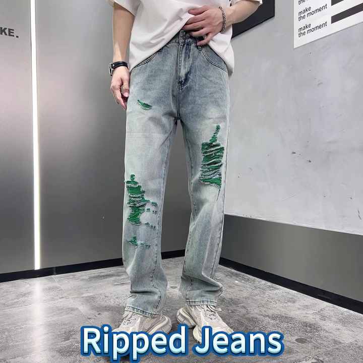 Streetwear Stock Fashion Stretch Denim Straight Trousers Biker