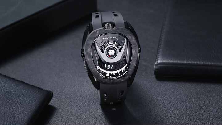 TSAR BOMBA Orologio Uomo Automatico In Fibra Di Carbonio – Vetro Zaffiro, Cinturino In Fluoroelastomero, Impermeabile 50m, Quadrato, Luminoso