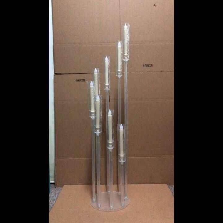 1 Set 5 Arms Acrylic Candelabras Centerpieces With Clear Candle Holder Taper Can
