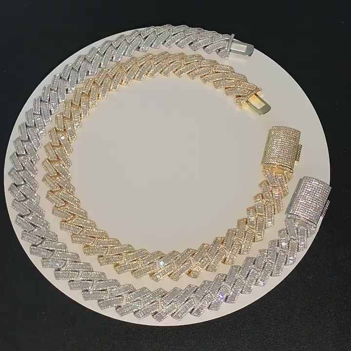 Iced Out Bling 19mm CZ Cuban Link Chain Necklace Silver Plated