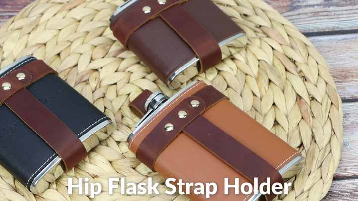 Custom Leather Hip Flask Holder With Belt Clip Loop Oem