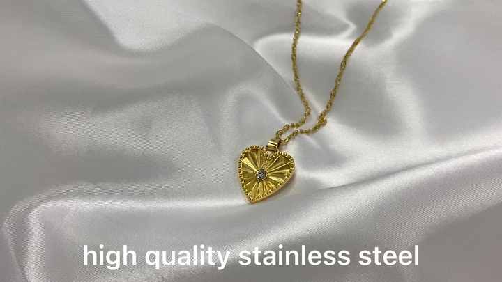 Vintage Jewelry Design Love Heart Necklace Round Diamond Texture Pendant  18k PVD Gold Plated Jewelry Tarnish Free Mother's Day