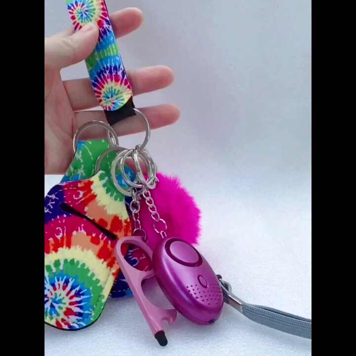 Multi Color Pom Pom Sound Alarm Neoprene Sanitizer Holder
