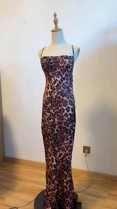princess polly baby blue dress R13277S Women's 2022 New Autumn and Winter Leopard Print Sexy Backless Lace  up Slim Midi Dress