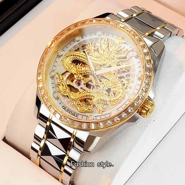 OUPINKE 3276 Luxury Men's Skeleton Leather Watch Automatic