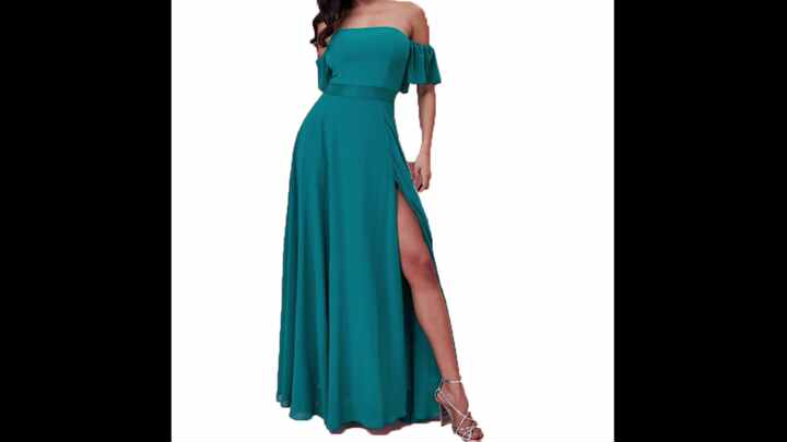 formal plus size emerald green dress Savana Olive Green Off-Shoulder Casual Summer Dress with Slit – Shadesofsabi main image 0