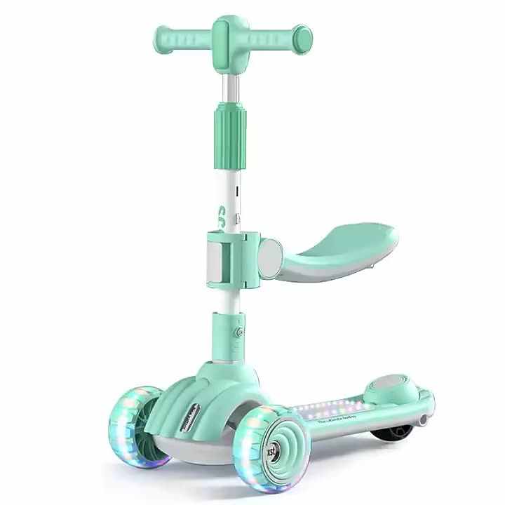 3輪スクーター キッズ用 2~12歳 幅広PUホイール LEDライト付き 折りたたみ式 調節可能なTバーとシート 男の子と女の子用のシート 2~5歳 マルチサイズ ワイド : TENBOOMキックボード キックスクーター 子供 キッズ 3