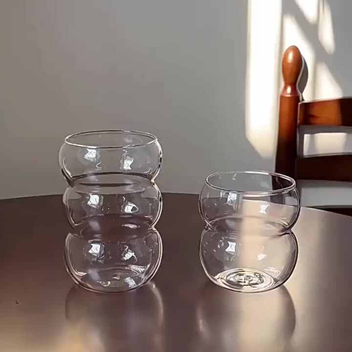 Wholesale Products 12 Oz 18 Oz Durable Clear Glasses Wave Shape Sublimation  BPA Free Glass Mug Cup for Tea and Beverage