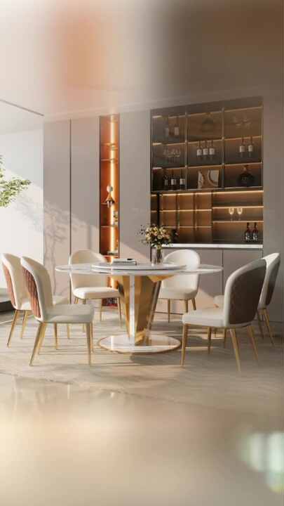 Factory Direct-selling Six-seater Table Set White Minimalist
