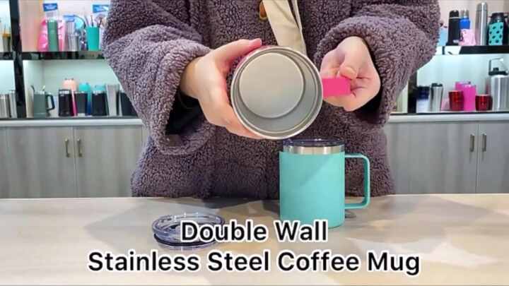 12oz 14oz Leakproof Double Wall Stainless Steel Vacuum Thermal Insulated  Coffee Travel Mug Coffe Cup with Lid Handle