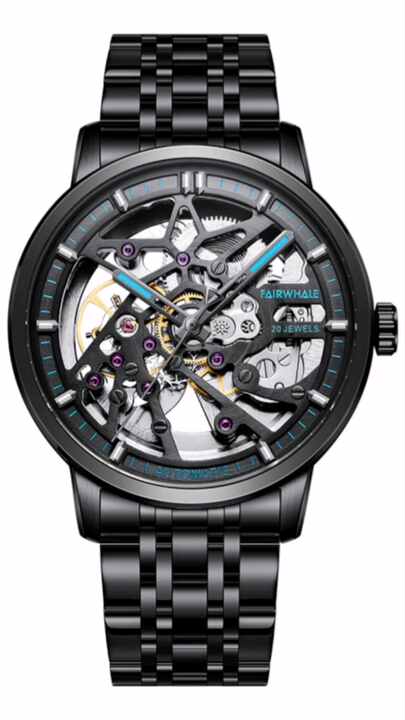 Water Resistant Stainless Steel Skeleton Mechanical Watch With