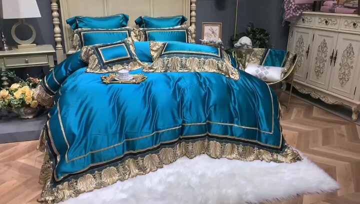 Parure De Lit Ambiance King Size - Coton égyptien 300 Fils - Bleu Moyen - NEUF