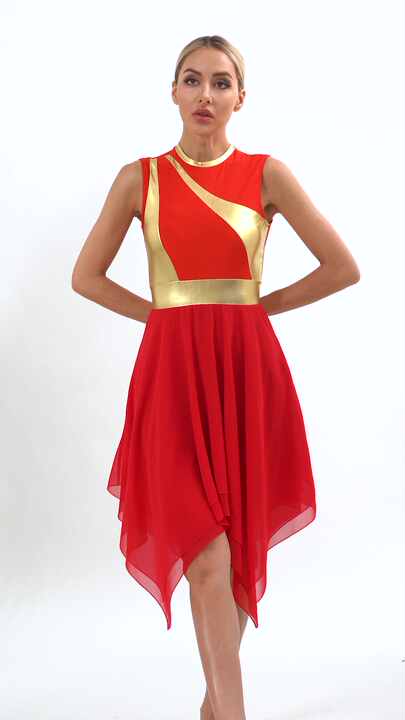 Popular Womens Color Block Patchwork Dresses Sleeveless Zipper Back  Irregular Hem Modern Lyrical Dance Costume Dance Dress| Alibaba.com