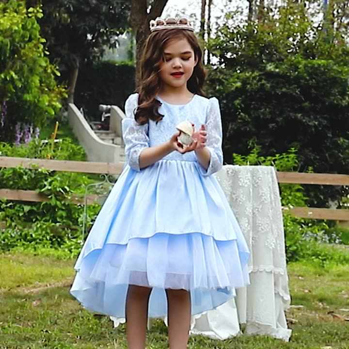 Long Sleeve Princess Lace Ball Gown Prom Kids Baby Frocks Party