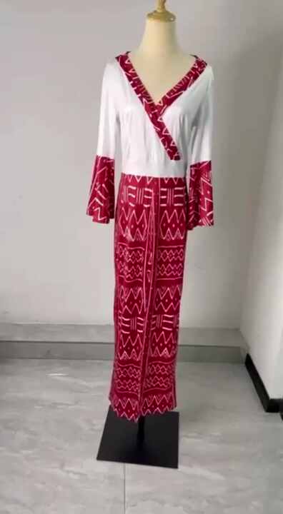 2023 New Trendy Tileable Basket Weave Design Plus Size Womens Dresses Custom Deep V Neck Long Ruffle Sleeve Split Dresses Palaka 2023 New Trendy Tileable Basket Weave Design Plus Size Womens Dresses Custom Deep V Neck Long Ruffle Sleeve Split Dresses Palaka