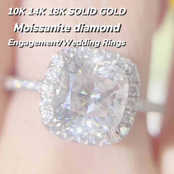 Shop Our S925 9K 14K 18K Gold Halo Diamond Ring with Moissanite
