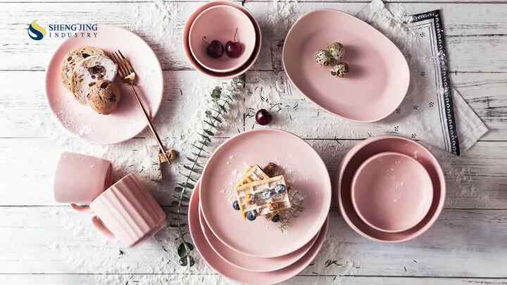 Vajilla de porcelana de cerámica rosa de diseño moderno para