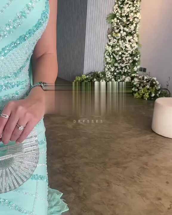 Luxury Feather Turquoise Aqua One Shoulder Mermaid Evening Dress With Cape Train Long Prom Wedding Party Gowns SZ498 Luxury Feather Turquoise Aqua One Shoulder Mermaid Evening Dress With Cape Train Long Prom Wedding Party Gowns SZ498