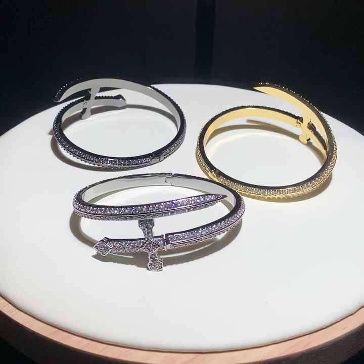 Bracelet en argent plaqué or en zircon cubique, épée de Justice, bague pour  homme et garçon, bijoux de luxe