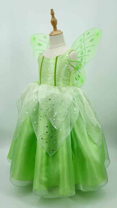 Sequined Tinkerbell Costume Kids Halloween Cosplay Dress up Birthday Party  Outfit With Wing Princess Dresses for Girl