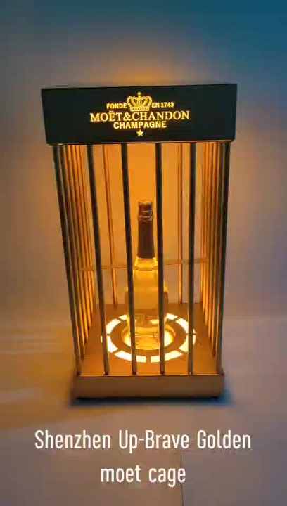 Customized Logo Bar Rechargeable Golden Moet Cage Display Vip Metal Acrylic  Led Champagne Bottle Presenter For Night Club - Buy Golden Moet Cage