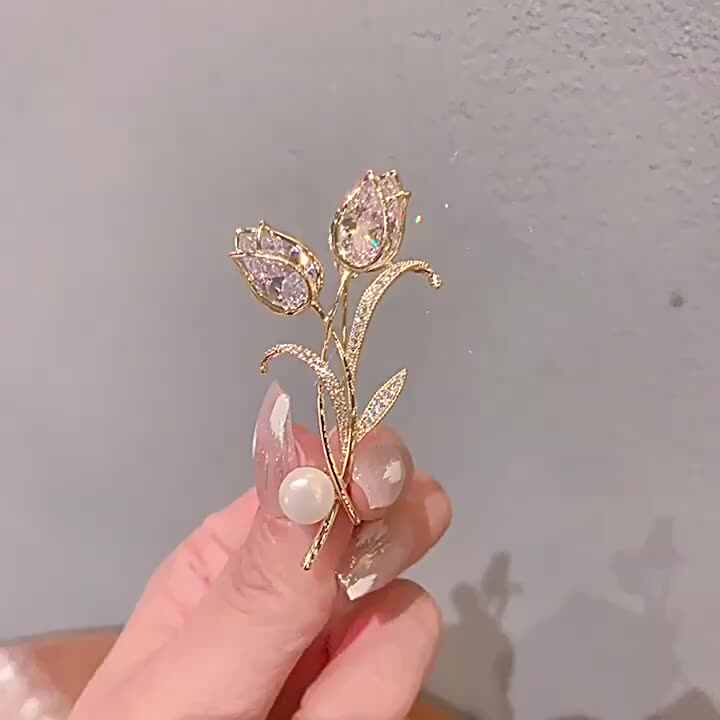 DeftRed Crystal Cherry Bee Pearl Brooch For Women Vintage