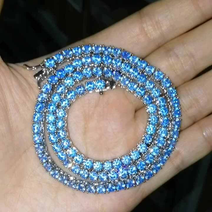 New Fashion Hiphop Jewelry 4mm Aquamarine Zircon Women Men Tennis