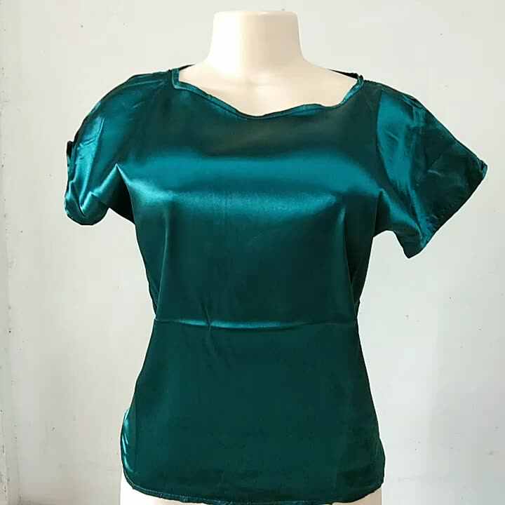 Blusa feminina social de manga curta, camisa feminina de cetim