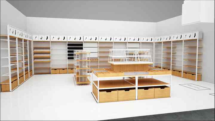 Mini Store Layout 3D - Gift Shop Floor Plan & Display Racks