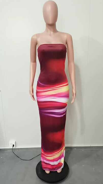 ZHEZHE Fashion Printed Sleeveless Tube Top Bodycon Dress Sexy Colorful Sundress for Women Nightclub Wear ZHEZHE Fashion Printed Sleeveless Tube Top Bodycon Dress Sexy Colorful Sundress for Women Nightclub Wear