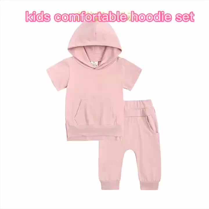 European Popular Solid Color Cotton Two-Piece Kids Suit High Baby