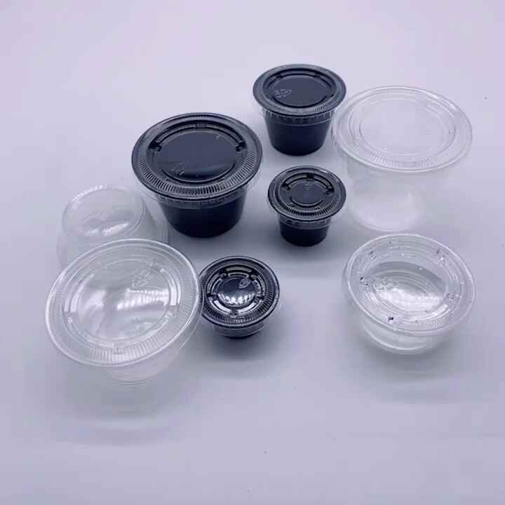 1 2 4 oz Ounce Plastic Clear and Black PP Souffle Portion Sauce Cup With  PET Lid Factory Direct Sell