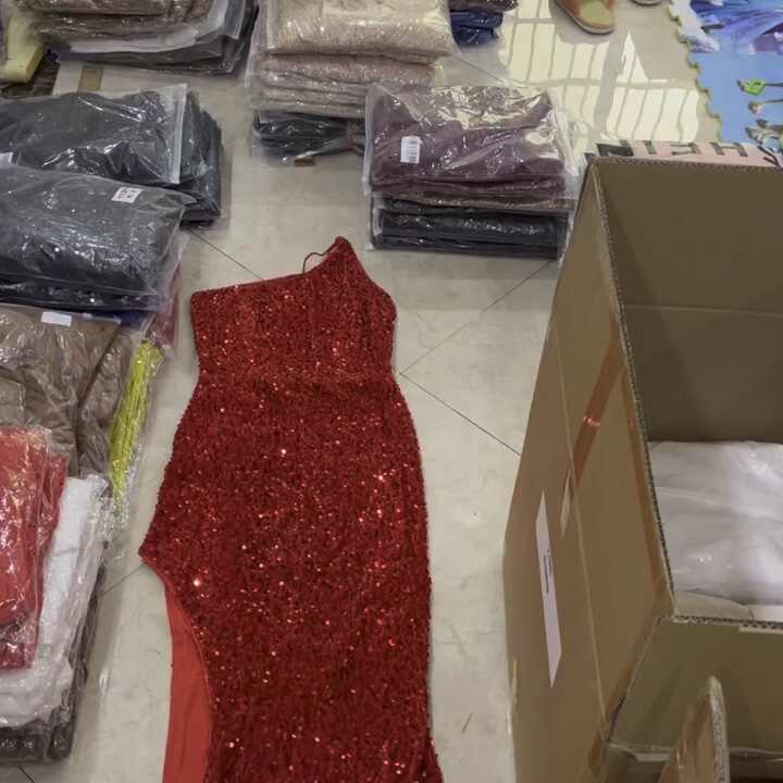 2023 New Elegant Sequin One Shoulder Long Maxi Party Evening Slit Dresses  for Women