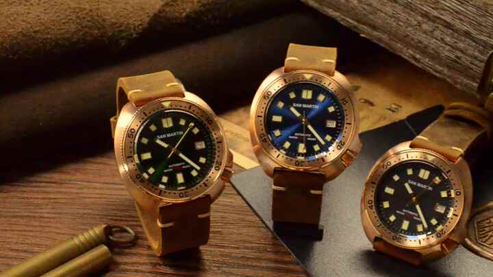 Rts Stock Free Ship San martin Abalone Tuna NH35 20atm C3 Luminous Cusn8  Bronze Diver Diving Automatic Watch Man for Sale