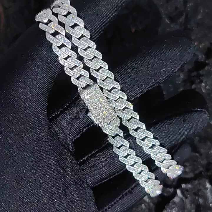 20MM Moissanite Miami Cuban Link Chain in Silver 925 19MM Cuban Chain  Bracelet Hiphop Jewellery Diamond Tennis Chain Men
