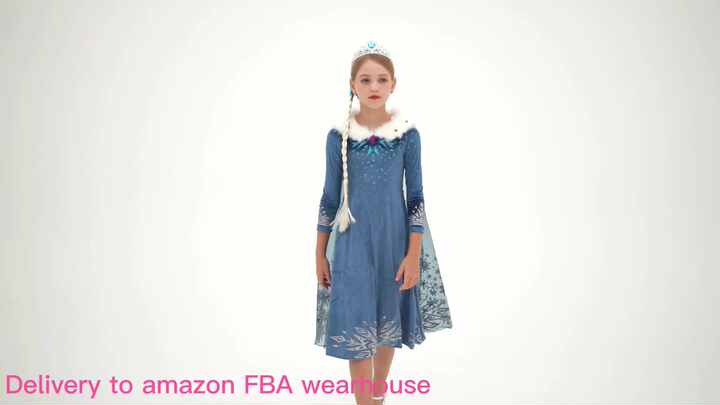 princess elsa dress amazon BanKids Princess Elsa Frozen Set Costume with Long Cape, Wig, Crown, Wand, Gloves for Girls 7-8 Years (E08 140)