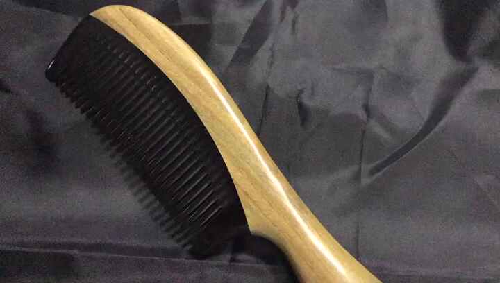 handmade no static black buffalo horn hair comb with green