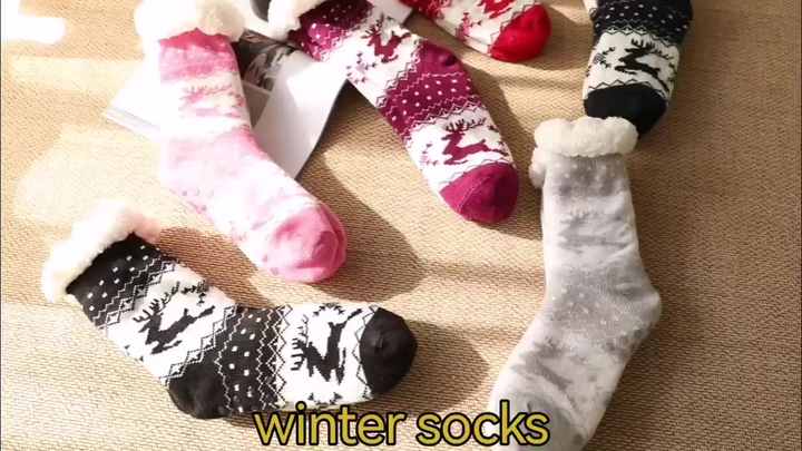 Winter Fluffy Lining Slipper Sock Christmas Socks With Non Skid