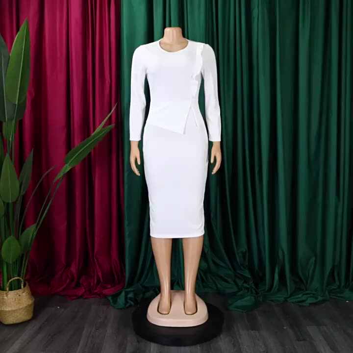 Plus Size Keyhole Pencil Dress Women PVC Long Sleeve Zipper