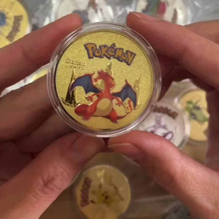 NEW Pokemon Gold Silver Coins Pikachu Golden Commemorative Coin Charizard  Round Metal Pokemon Collector Coins