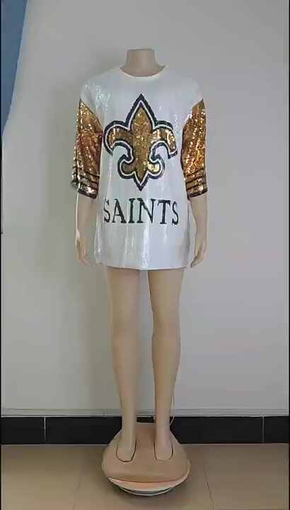white dress with sequin footballs Red & White Full Sequin Jersey Dress Coker Hampton Gift Shop