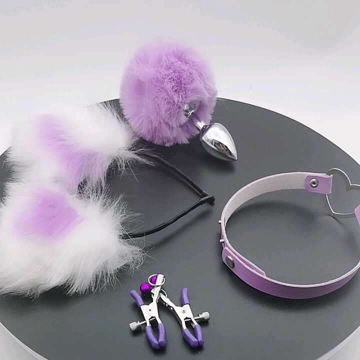 Hot Sale 4 in 1 Clip Metal Backyard Cat Tail Anal Butt Plug Animal fox Tail  Anal Metal Butt Plug Sex Toys Anal Plug Tail