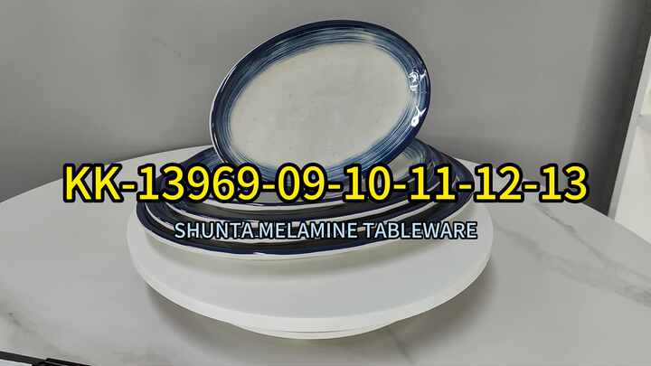 Wholesale Blue Sublimation Hard Plastic Melamine Oval Dinner Restaurant  Plates