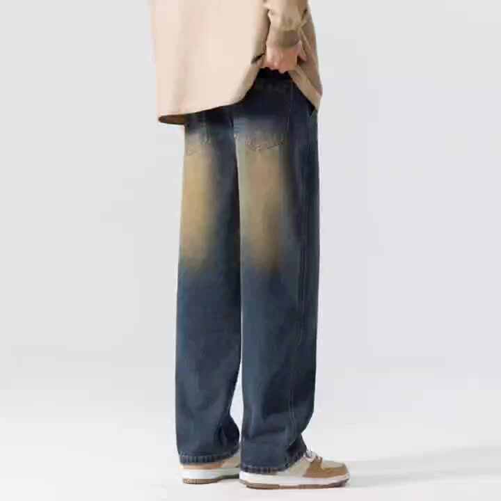Calça jeans rasgada masculina, calça jeans azul vintage com