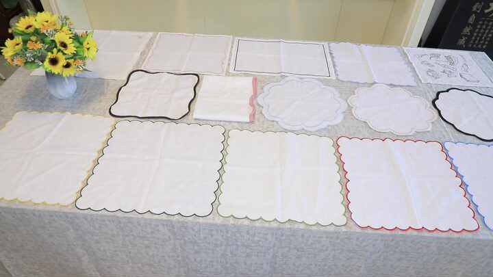 Handmade 100% Linen Napkin Placemats Custom Styles with Tassel Embroidery &  Punched Designs Rectangle Cocktail Napkins