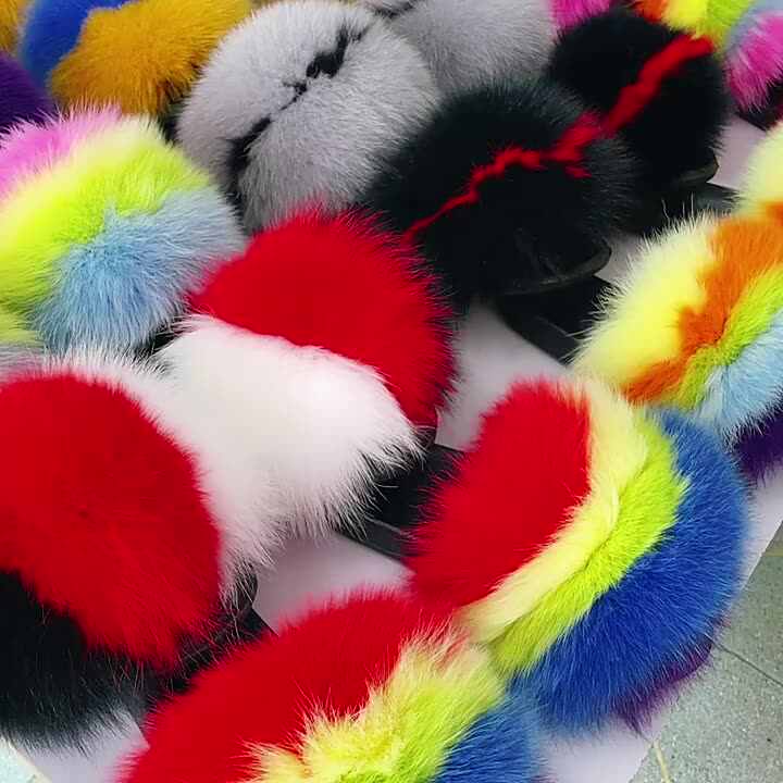 Fox Fur Slides Fur For Slippers New Style Women's Real Fox Fur