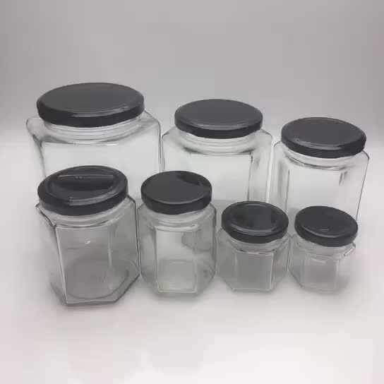 稀少 ガラス瓶 45ml 50ml 2oz六角形の安価な小さな蜂蜜ガラス瓶43mm蓋付き無料ギフト