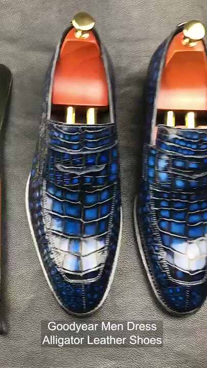 Comfortable Goodyear Men Casual Shoes Chaussures-Homme crocodile Loafer  Shoe for Man Genuine Alligator Leather Men Shoes